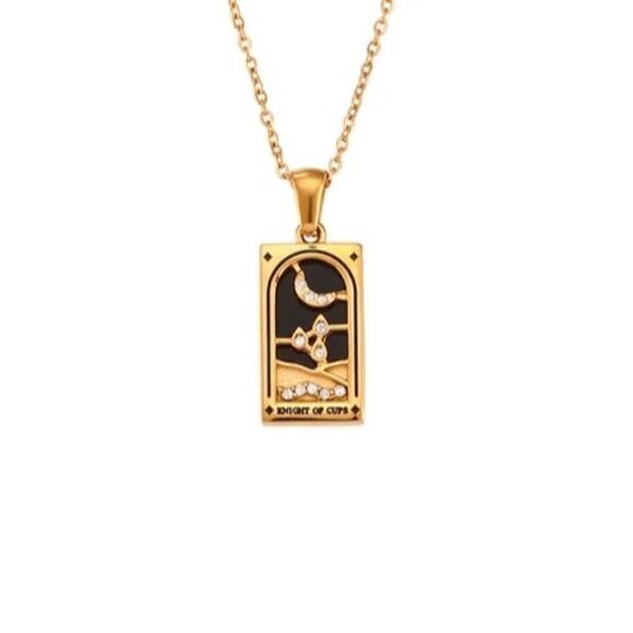 18K Gold Plated Stainless Steel Zircon Crystal "Knight of Cups" Tarot Necklace - Picture 1 of 5